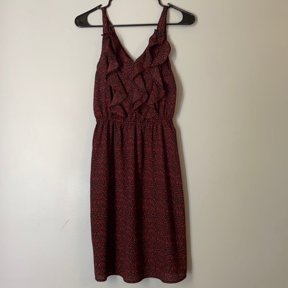 Black red speckles dress with ruffle detail